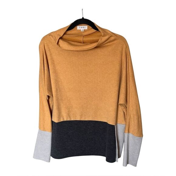THML Multi-Color Oversize Colorblock Mock Neck Long Sleeve Shirt Top Size Medium - Picture 1 of 12